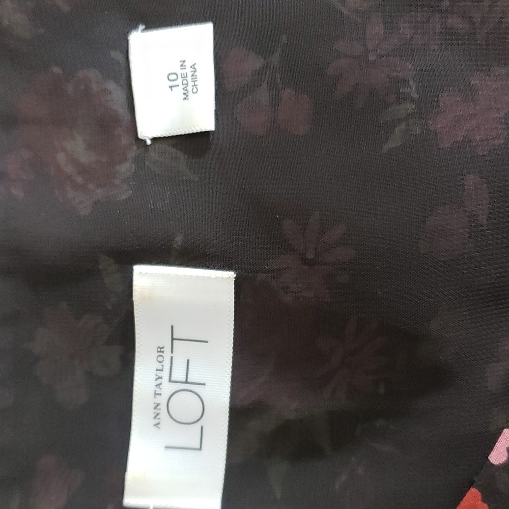 LOFT V-neck Fit & Flare Sleeveless Blouse Brown Pink Floral Empire Waist Boho - Picture 7 of 9
